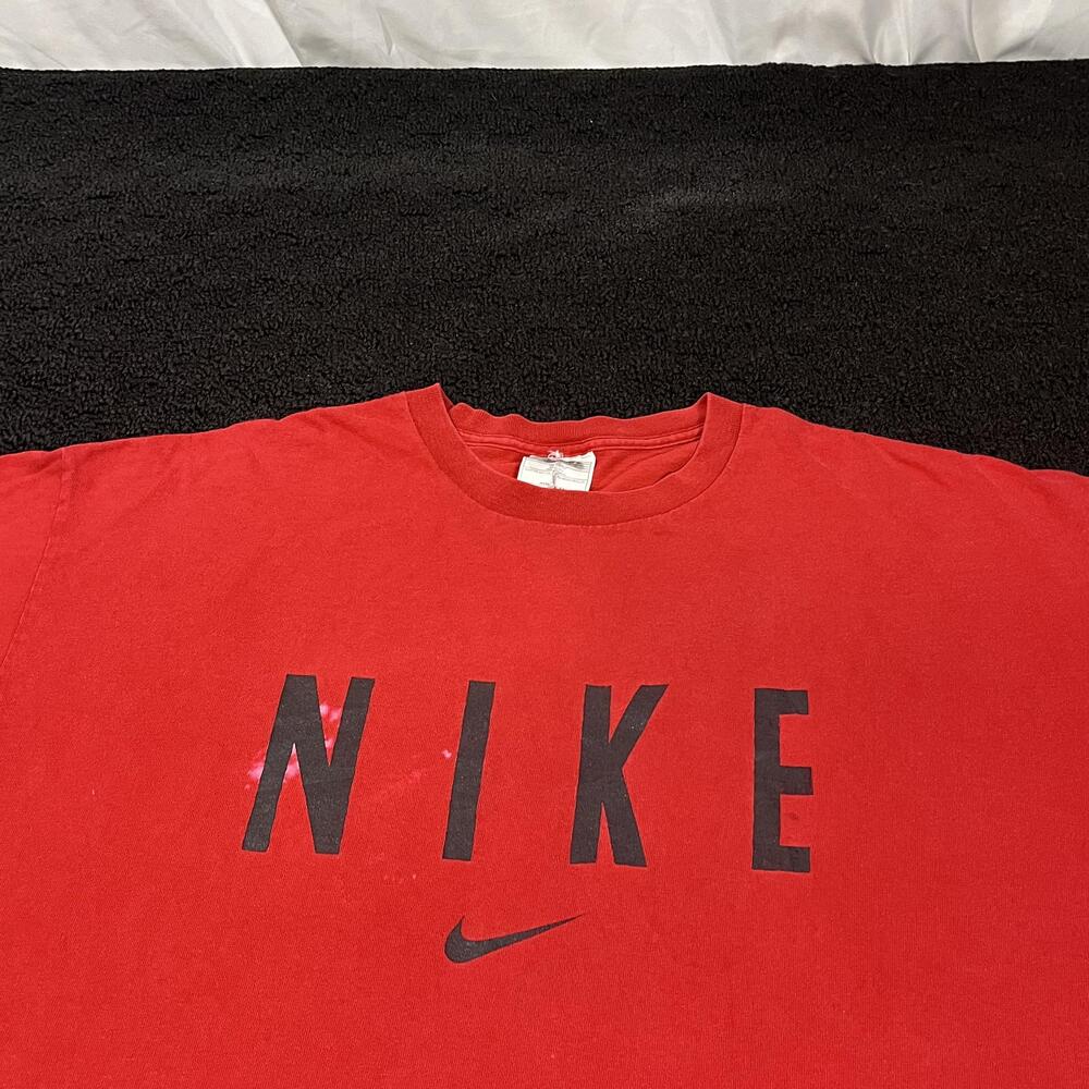 Vintage Nike Shirt Mens 2XL Red Center Swoosh Logo Spell Out USA Athletic 90s